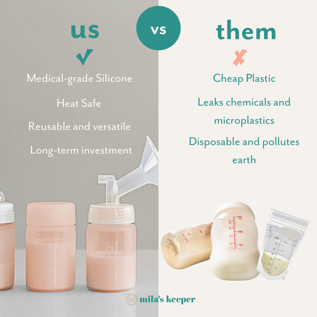 Silicone Breast Milk Storage Bottles | Daycare Approved | 100% Plastic Free Baby Bottle | 3 in 1 Pumping, Storing