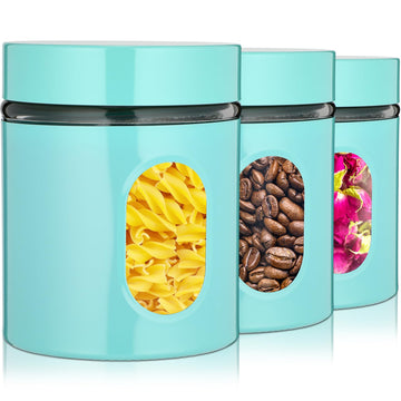 3 Pcs Stainless Steel Canister Set with Glass Windows Visible Storage Jars Silver Kitchen Canister Set for Pasta