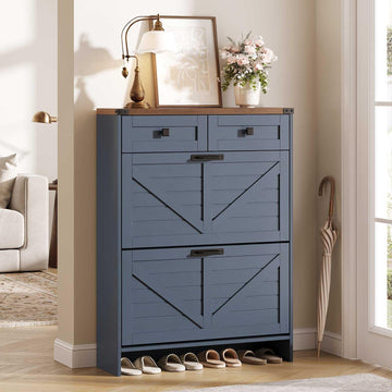 Farmhouse Shoe Cabinet, Dark Blue