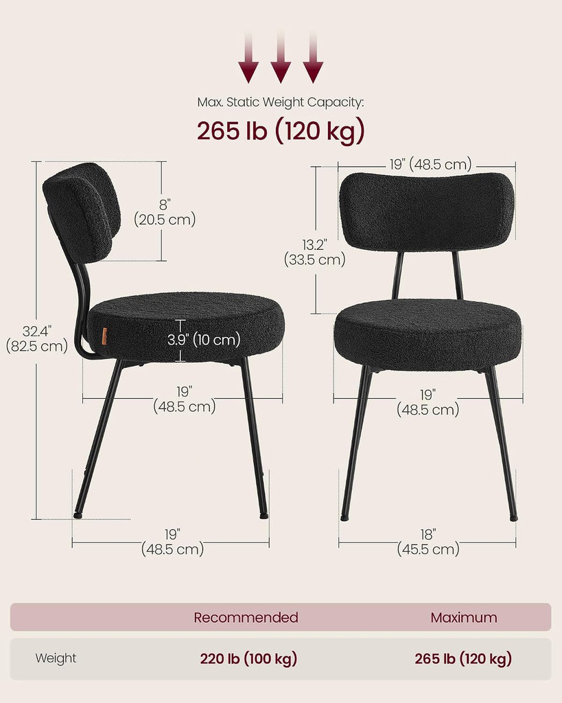 Boucle Dining Chairs Set of 4, Upholstered Kitchen Dining Room Chairs with Curved Backrest and Steel Frame, Modern