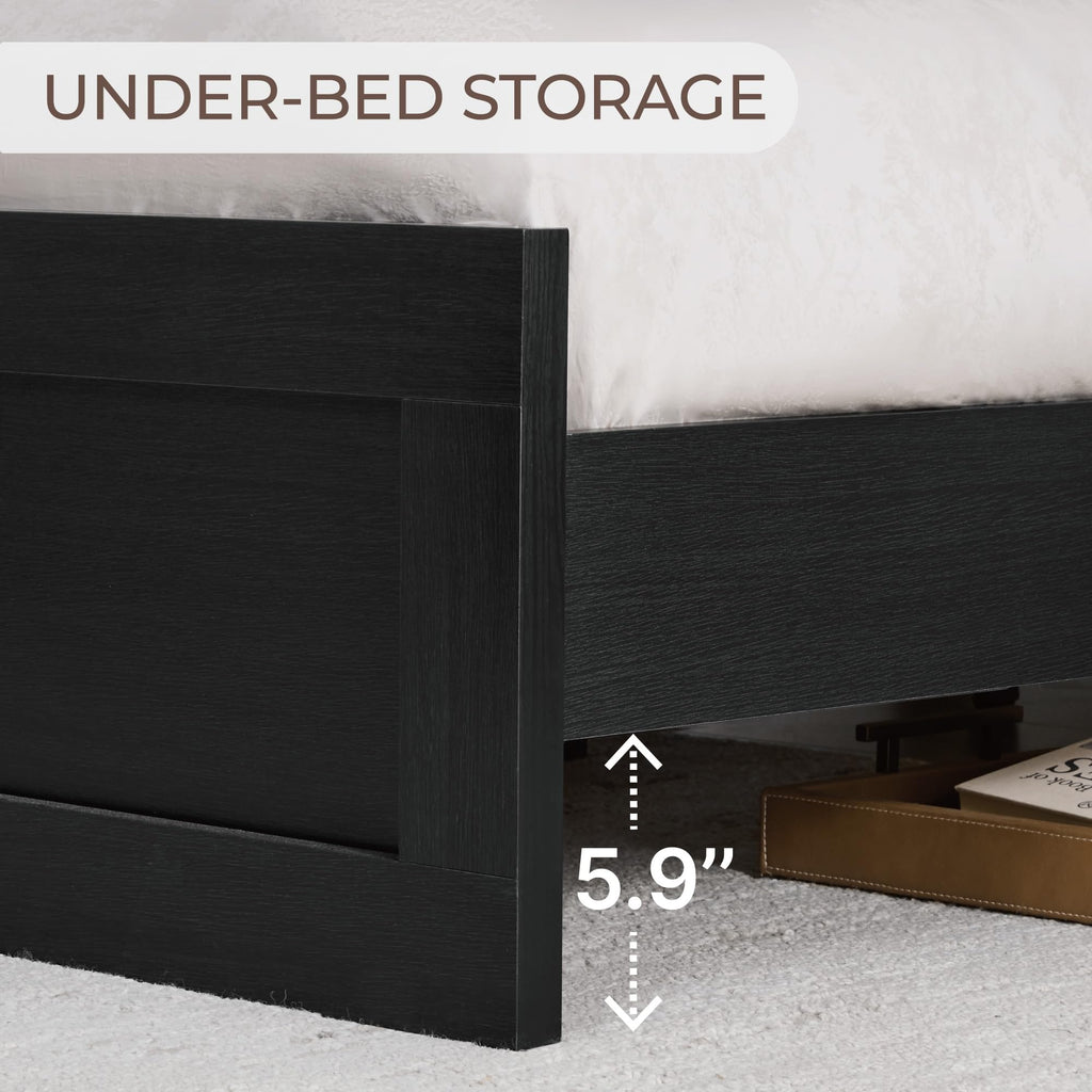 Wood Bed Frame with Headboard and Footboard, Black, King