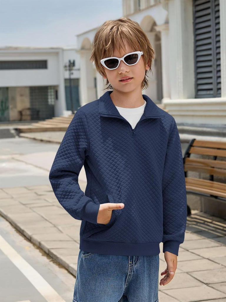 Boys Quarter Zip Quilted Sweatshirts Pullover