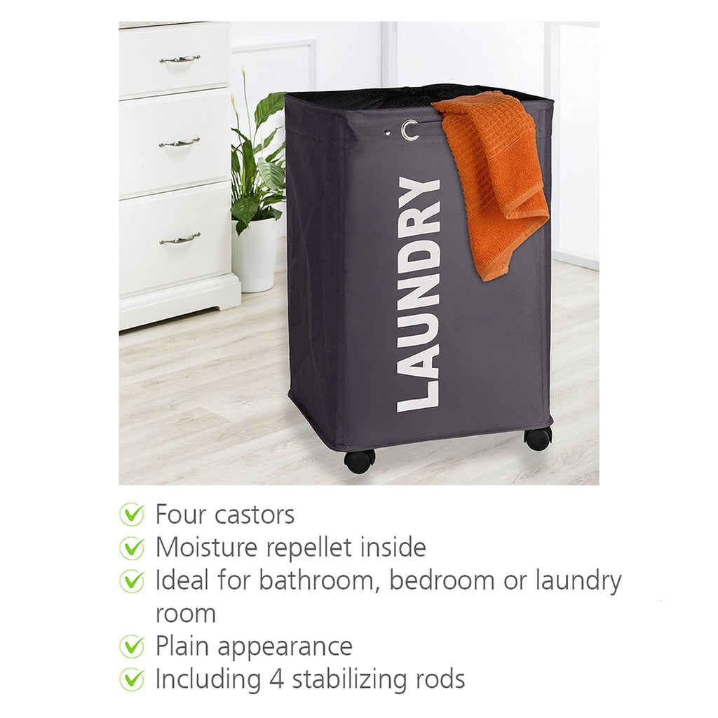 Quadro Laundry Basket with Wheels, Rolling Laundry Bin with Lid, Slim Laundry Hamper, Laundry Sorter, Clothes