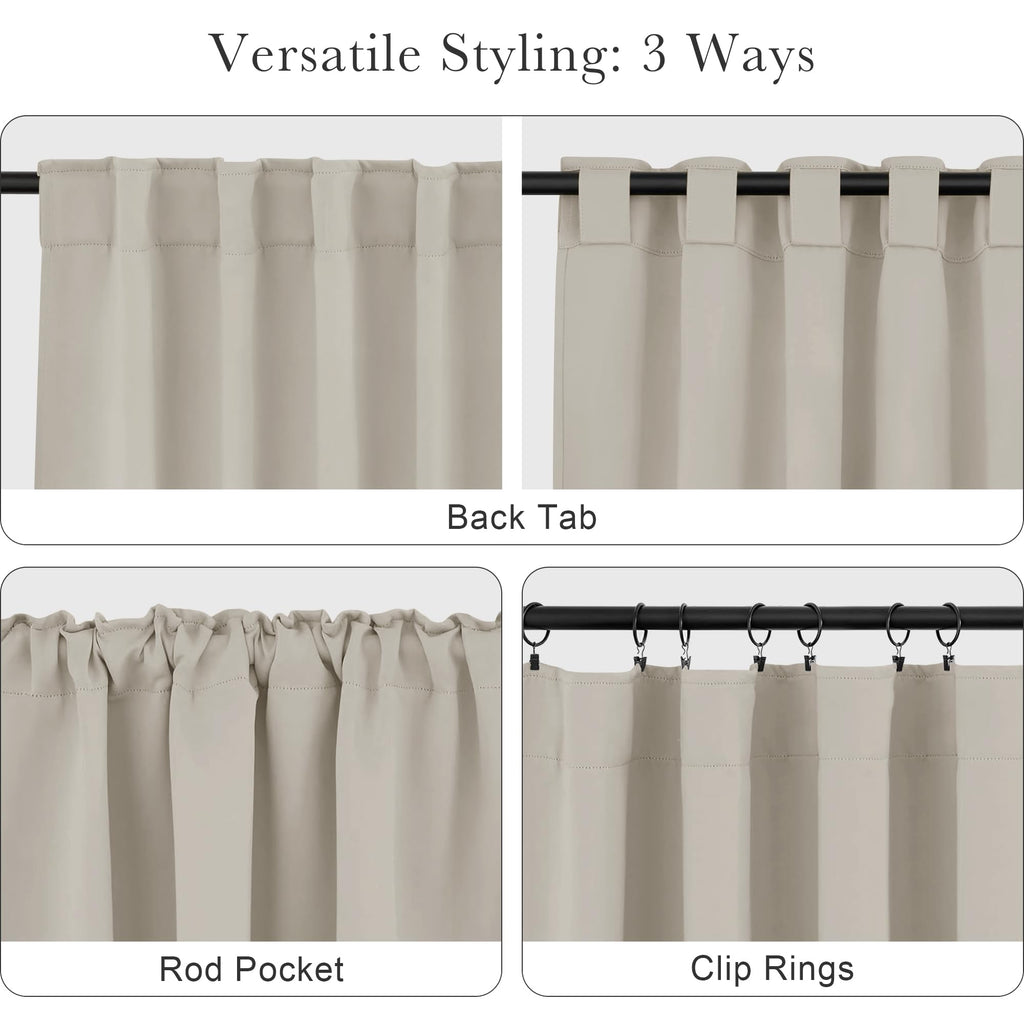 Cream Draperies & Curtains - Room Darkening Back Tab Top Thermal Insulated Noise Reducing Short Curtain Panels
