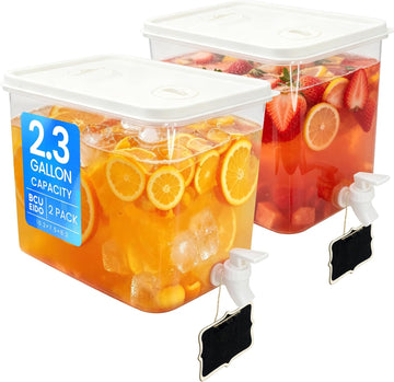 2.3 Gallon Drink Dispenser for Fridge with Spigot, Beverage Container Leak Proof Lids Filter Screen, Lemonade - Set of 2