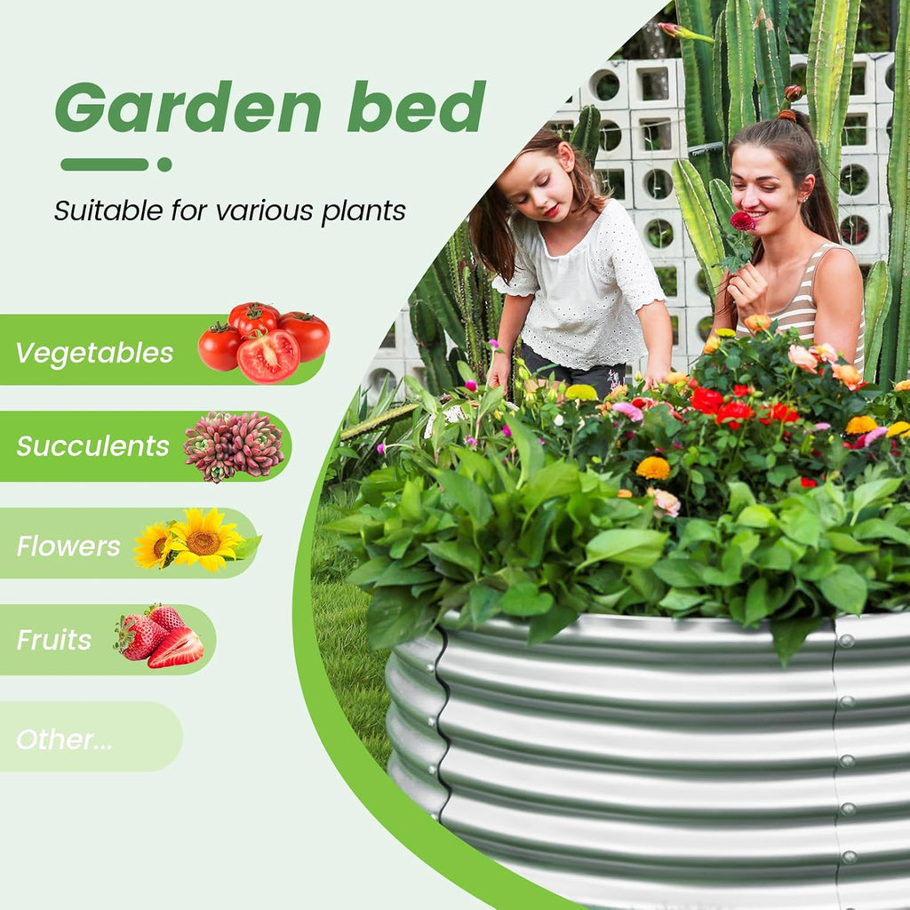 4×4×3ft Galvanized Raised Garden Bed Kit, Round Galvanized Planter Raised Garden Boxes Outdoor, Large Metal Raised