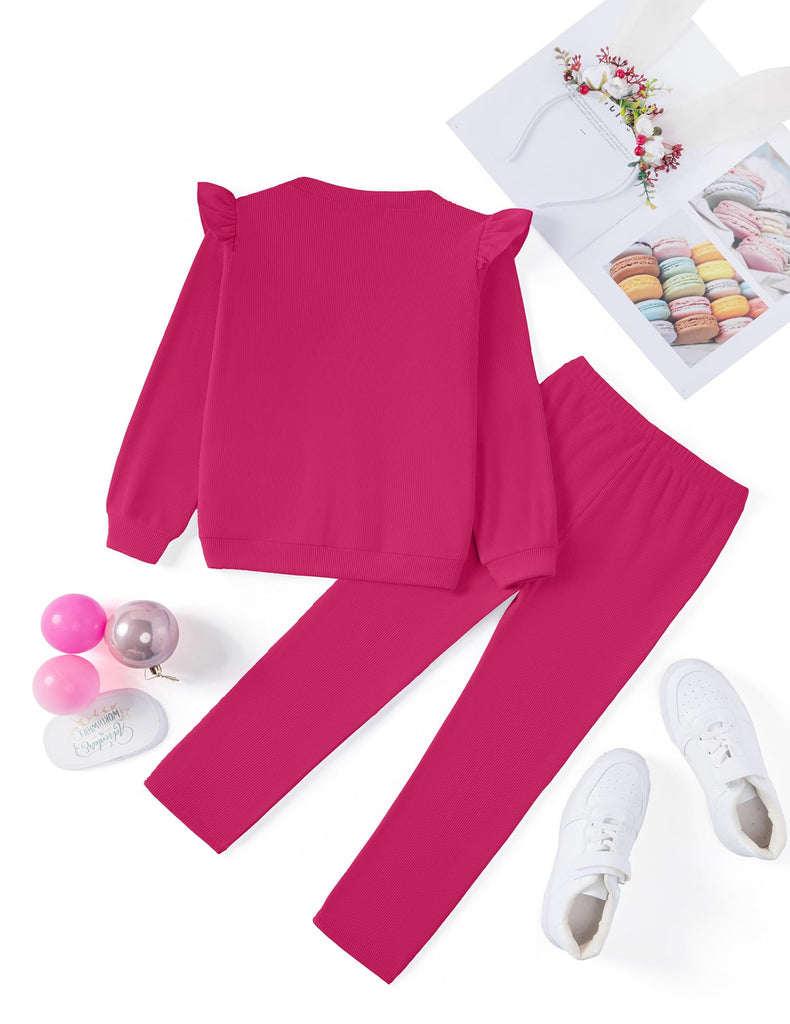 Toddler Girls 2 Piece Outfits Ruffle Sleeve Sweatshirts and Pants