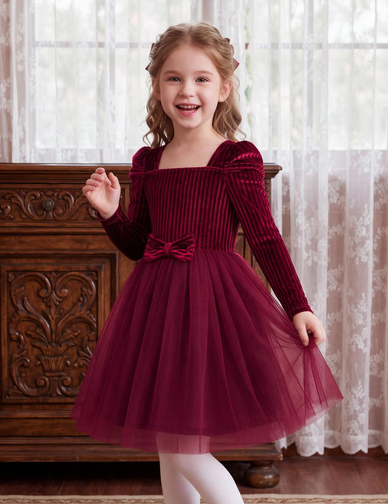 Toddler Christmas Dress Tutu Velvet Burgundy Princess Dresses