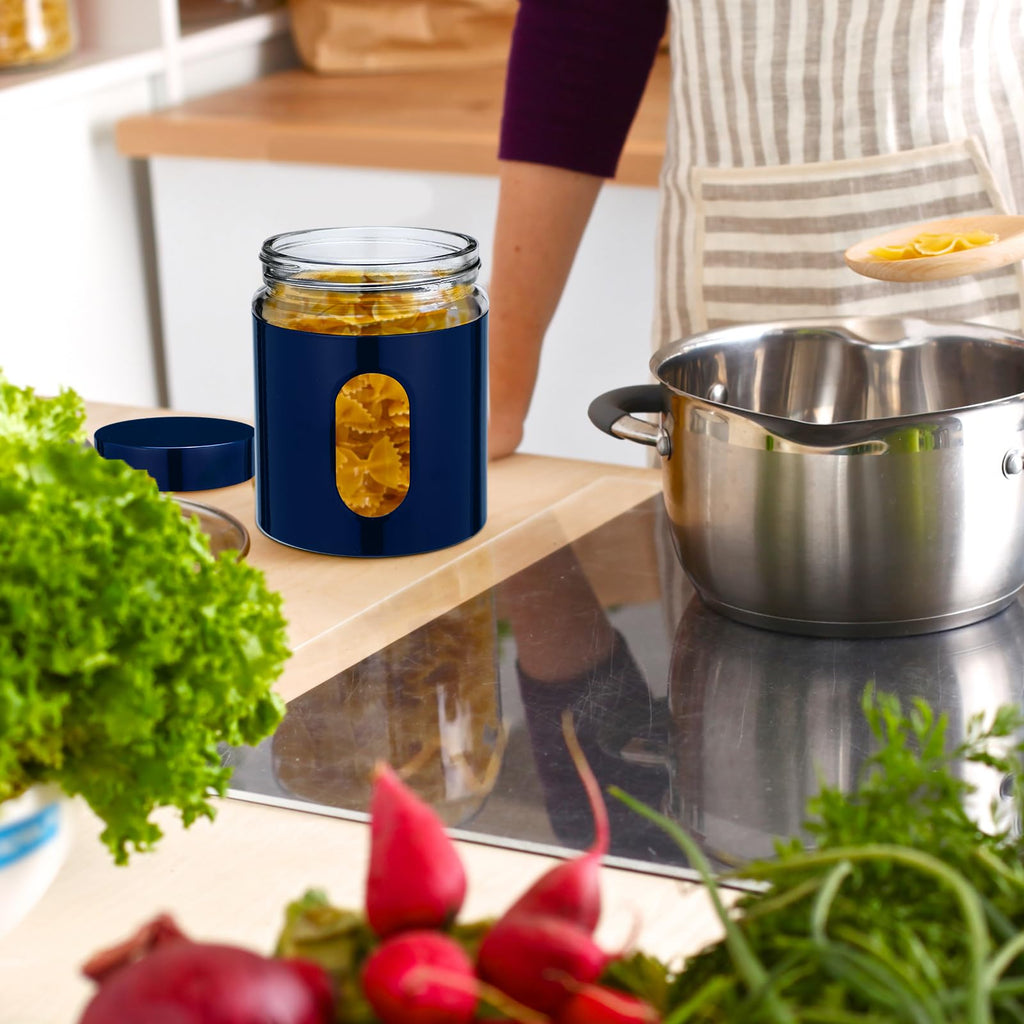 6 Pack 20 oz Airtight Stainless Steel Kitchen Canisters, Navy Blue