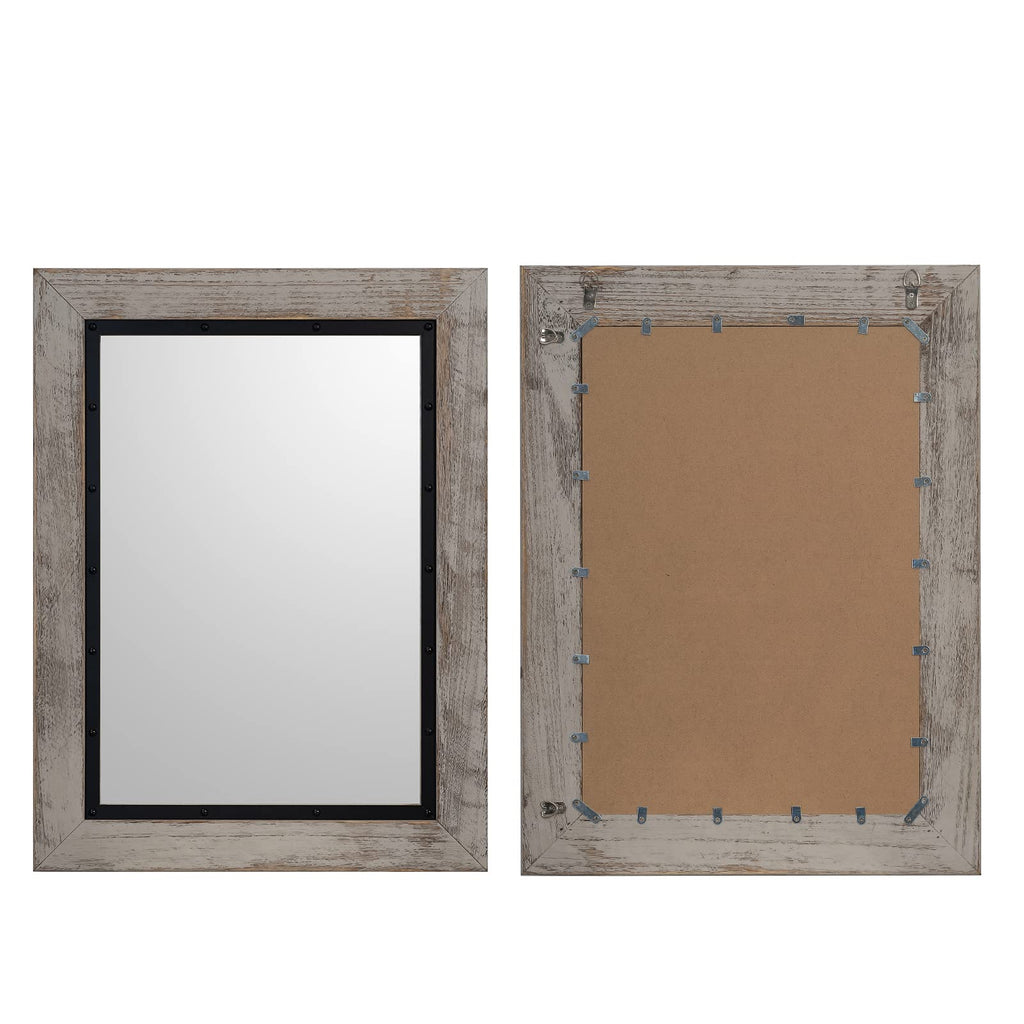 Rustic Wooden Framed Wall Mirror, Natural Wood and Iron Bathroom Vanity Mirror for Farmhouse Decor, Vertical or