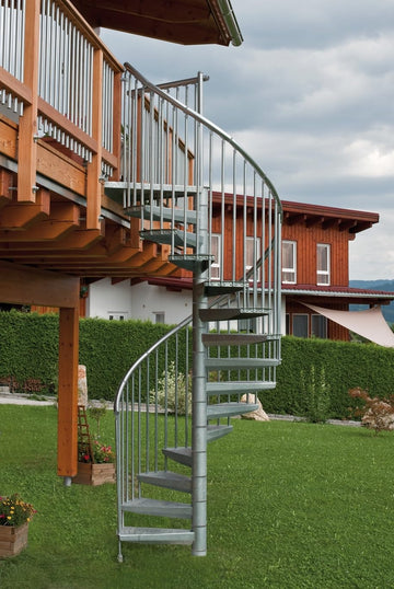 Austrian Outdoor Spiral Staircase, Galvanized Steel Non-Slip Step Railing, Aluminum Powder Coated Handrail, 47.24"