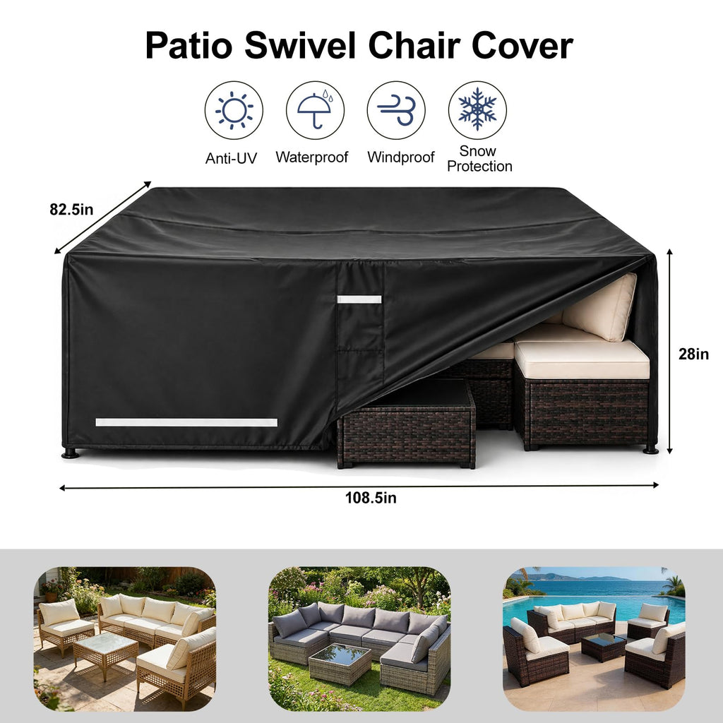 Rectangular Outdoor Furniture Covers Waterproof, 108.5" x 82.5" x 28" Heavy Duty Patio Furniture Covers, 100%