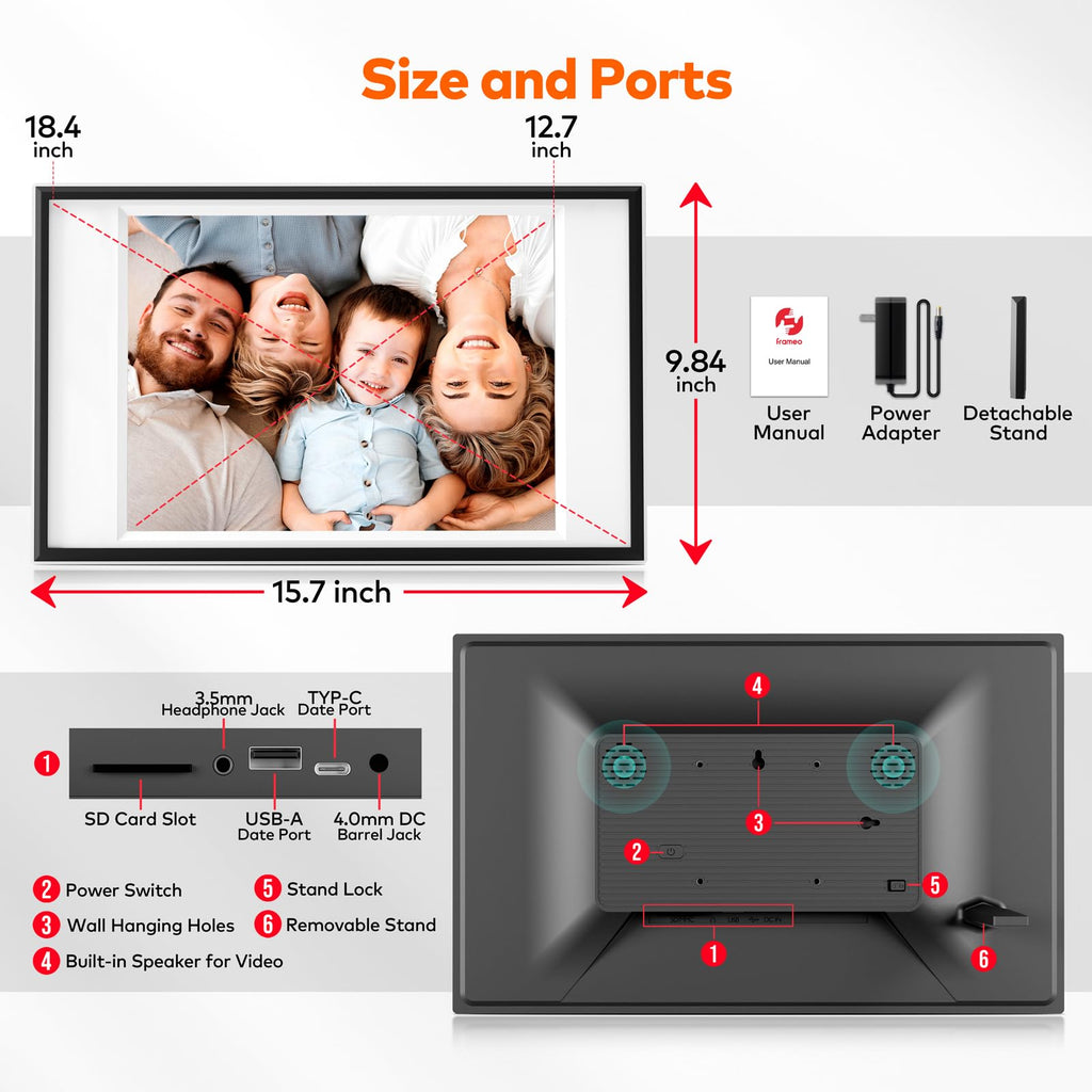 Frameo Digital Picture Frame 12.7'' 64GB Photo Frame, 1440 * 1080P IPS Touch Electronic Picture Frame, Auto-Rotate