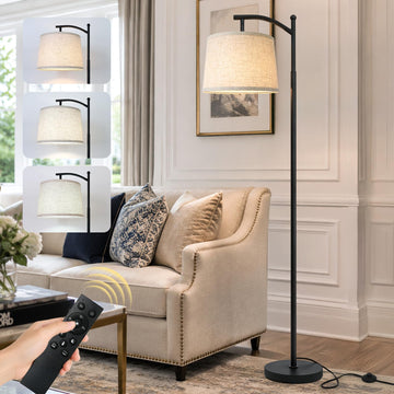 Black Arc Floor Lamp, 62.5" Tall Mid Century Modern Standing Lamp with Foot Switch & 3 Color Temperatures & Remote