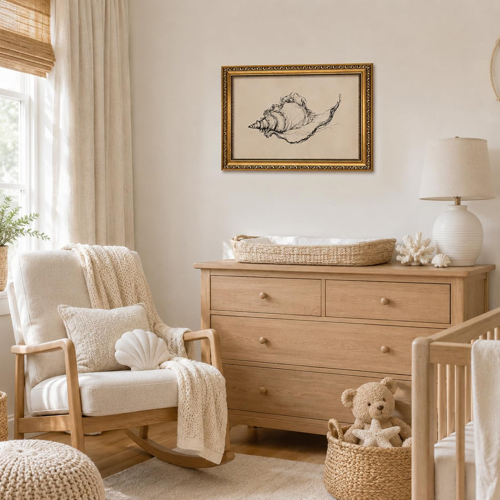 Seashell Bathroom Wall Art Coastal Gold Framed Wall Decor