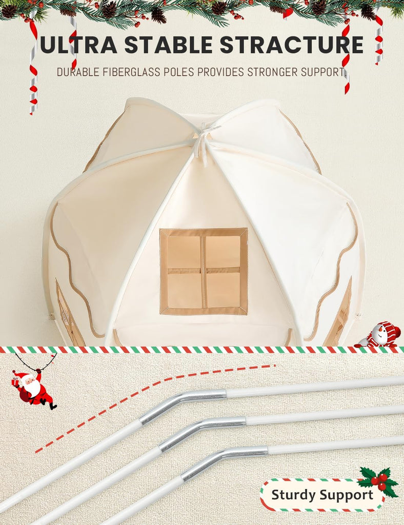 Large Kids Play Tent with Star Lights, 1 Door & 3 Windows, White