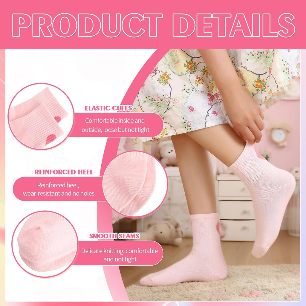 6 Pairs Kids Girls Pink White Crew Athletic Socks Years