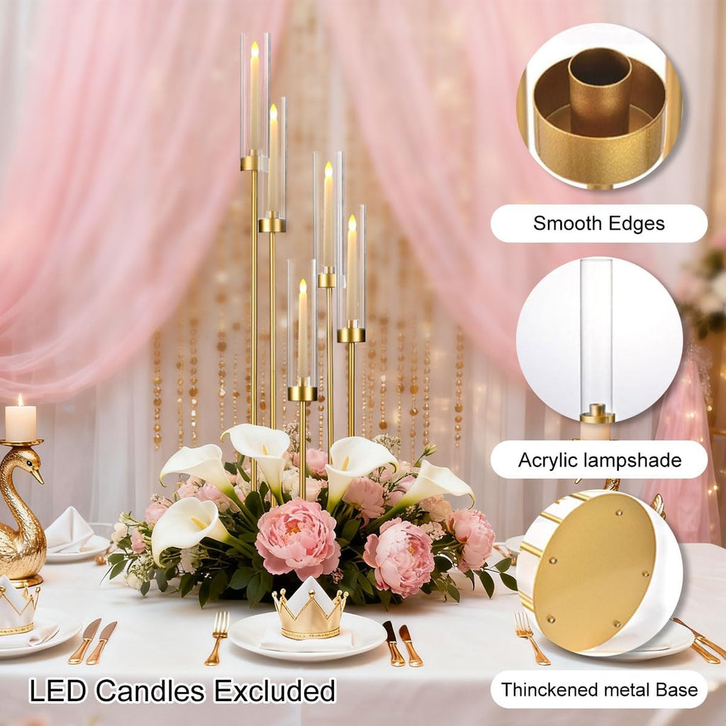 2PCS Floor Candle Holders,Tall Arcylic Candelabra Centerpiece for Tables Candelabra 5 Armntrance Decorations
