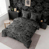 Erosebridal Gothic Damask Bed in a Bag Queen Comforter Set 7 Piece,Sugar Skull Bedding Sets Black Grey Victorian