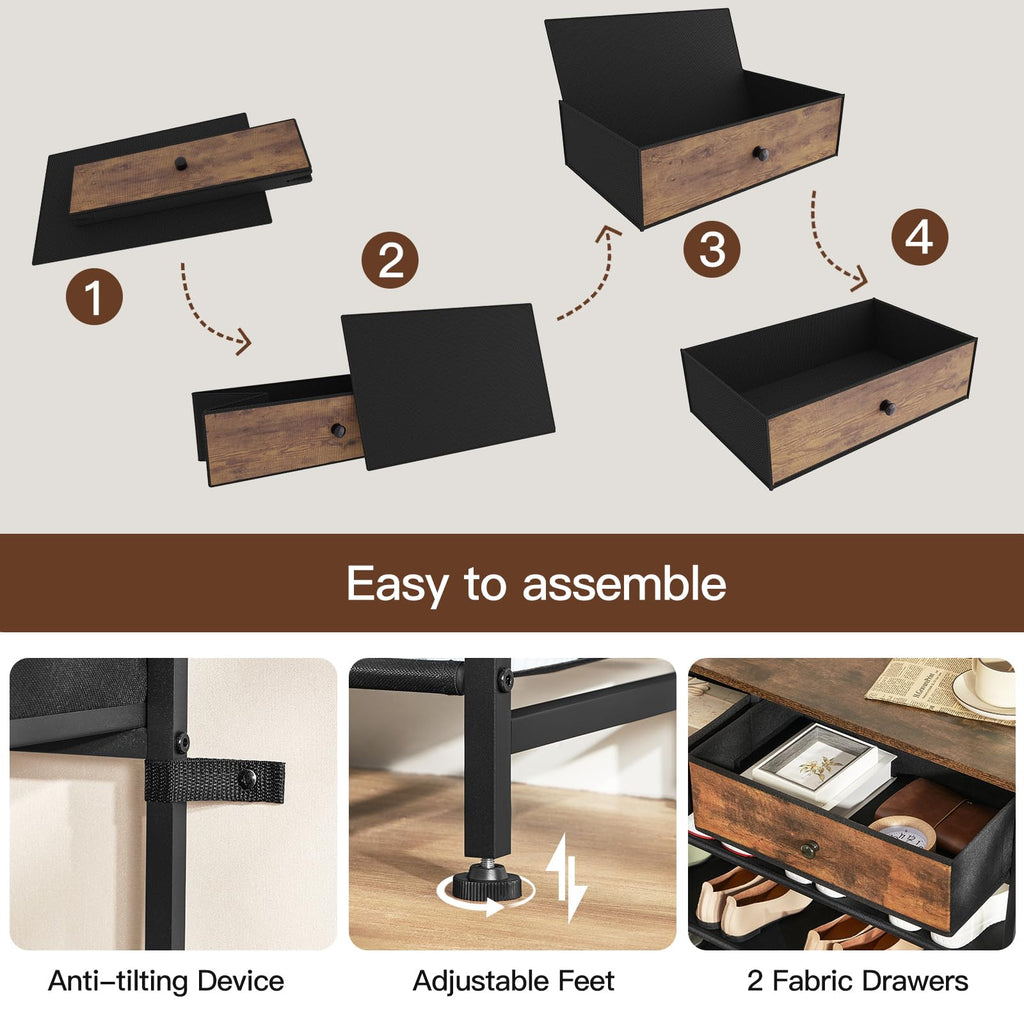 Shoe Rack, 5 Tier Shoe Storage Organizer with 2 Drawers, Metal Shoe Shelf for 16-20 Pairs of Shoes, with 4 Oxford
