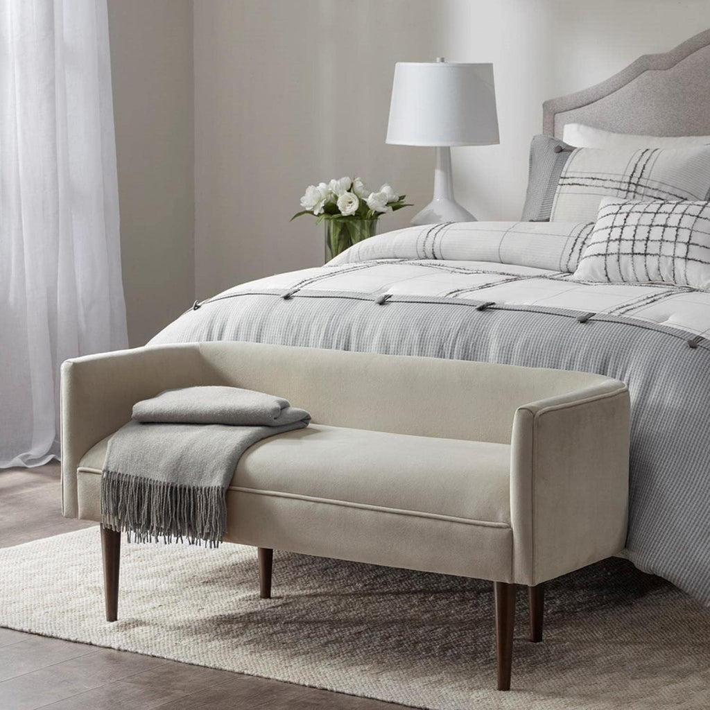 Farrah Entryway Accent Bench with Curved Backrest, 8.75" Cushion Seating Bench , Compact Bed End Bench with Solid