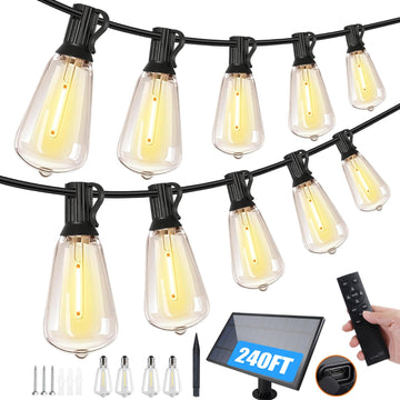 2 Pack Solar String Lights Outdoor, Solar Patio Lights Waterproof with Remote & 80+4 Dimmable ST38 Shatterproof