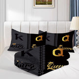 King Queen Crown Comforter Set Full/Queen Black Grey Bedding Set for Teens Women Men Adults Couple Quilt Bedroom Decor