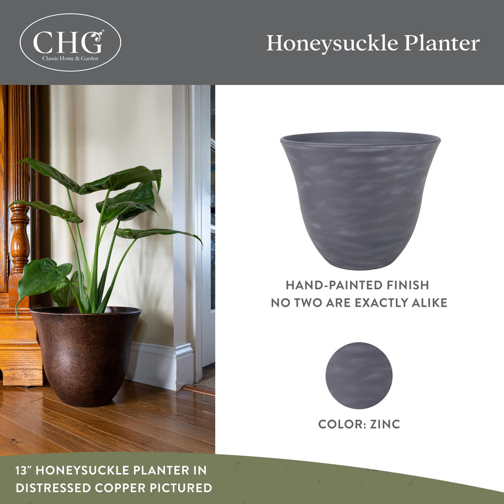 15" Honeysuckle Planter in Zinc