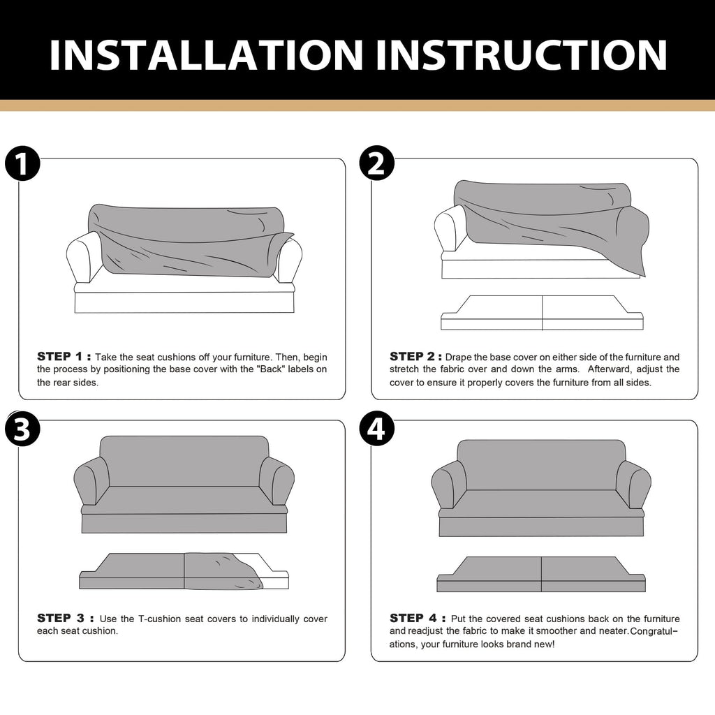 3 Pieces Sofa Covers fot T Cushion Loveseat Slipcover, Sofa Stretch Slip Covers for 2 Cushion Couch with 2 Individual