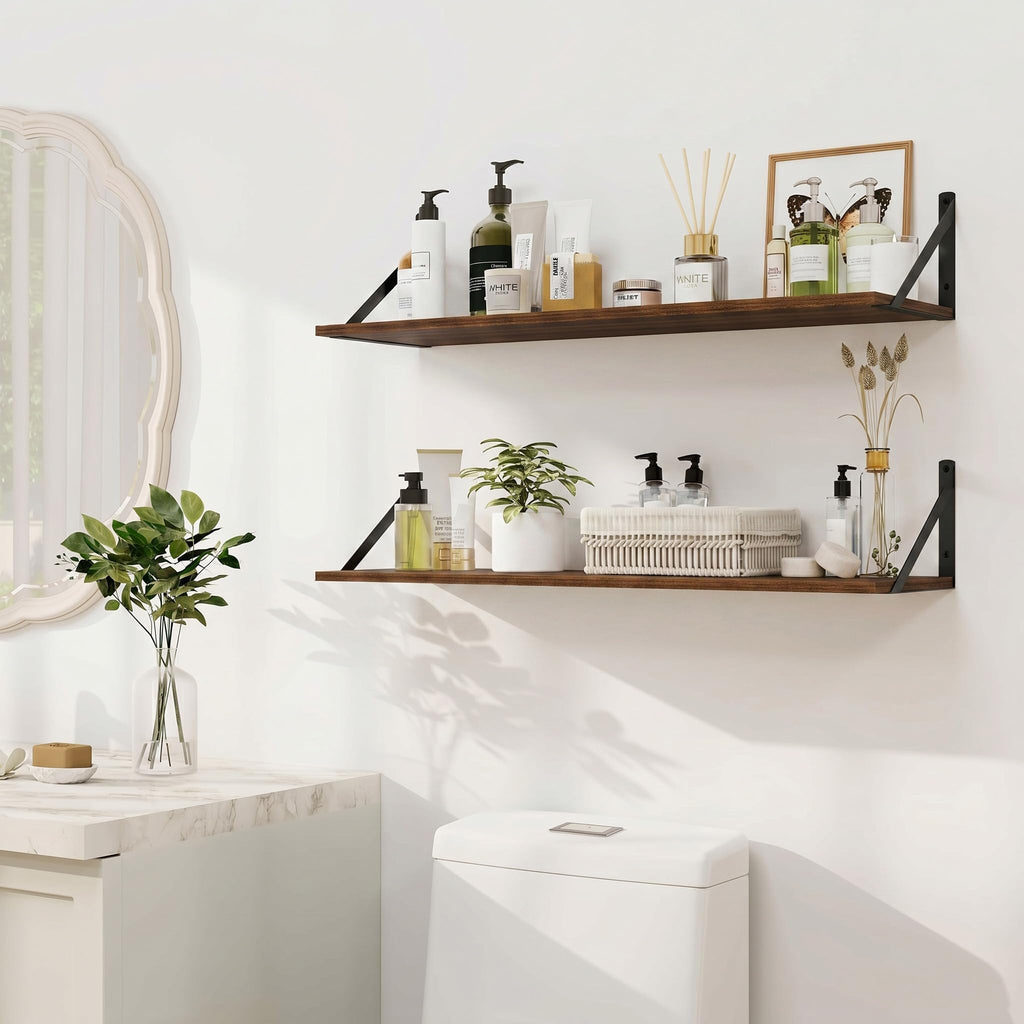 Black Deep Floating Shelves for Wall, 29.92W x 8D Wood Wall Shelves Set of 2, Wide Floating Bookshelf and Decor