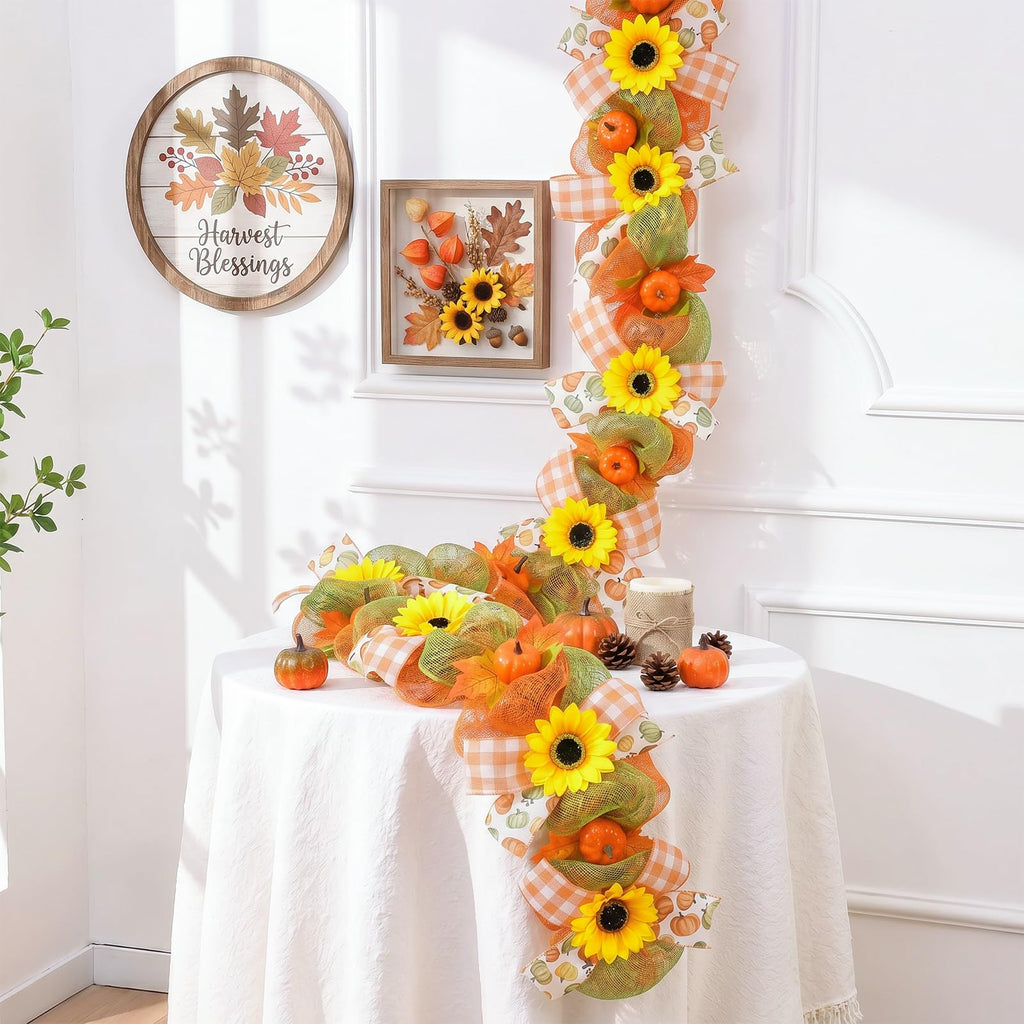 Thanksgiving Sunflower Garland for Mantel, Garland for Fireplace Home Decor