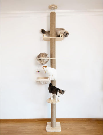 Floor-to-Ceiling Cat Tree with Natural Sisal Rope Scratching Post - Adjustable Height (55-119 Inches) - Modern Cat