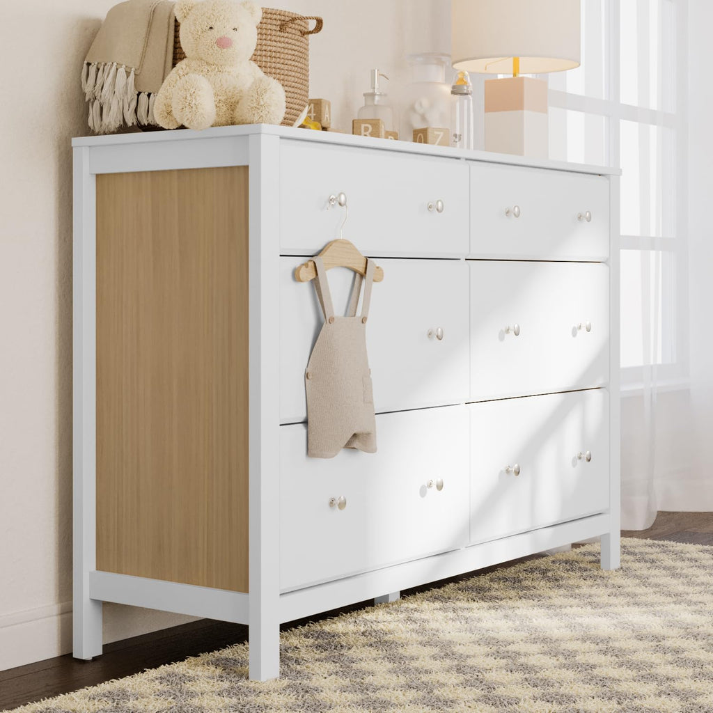Horizon 6 Drawer Dresser, White with Driftwood