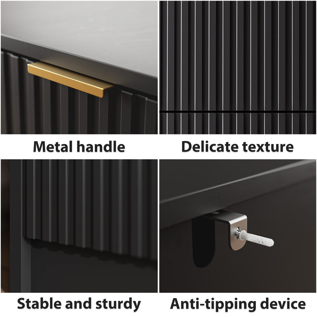63" Wide Fluted 9-Drawer Dresser, Black