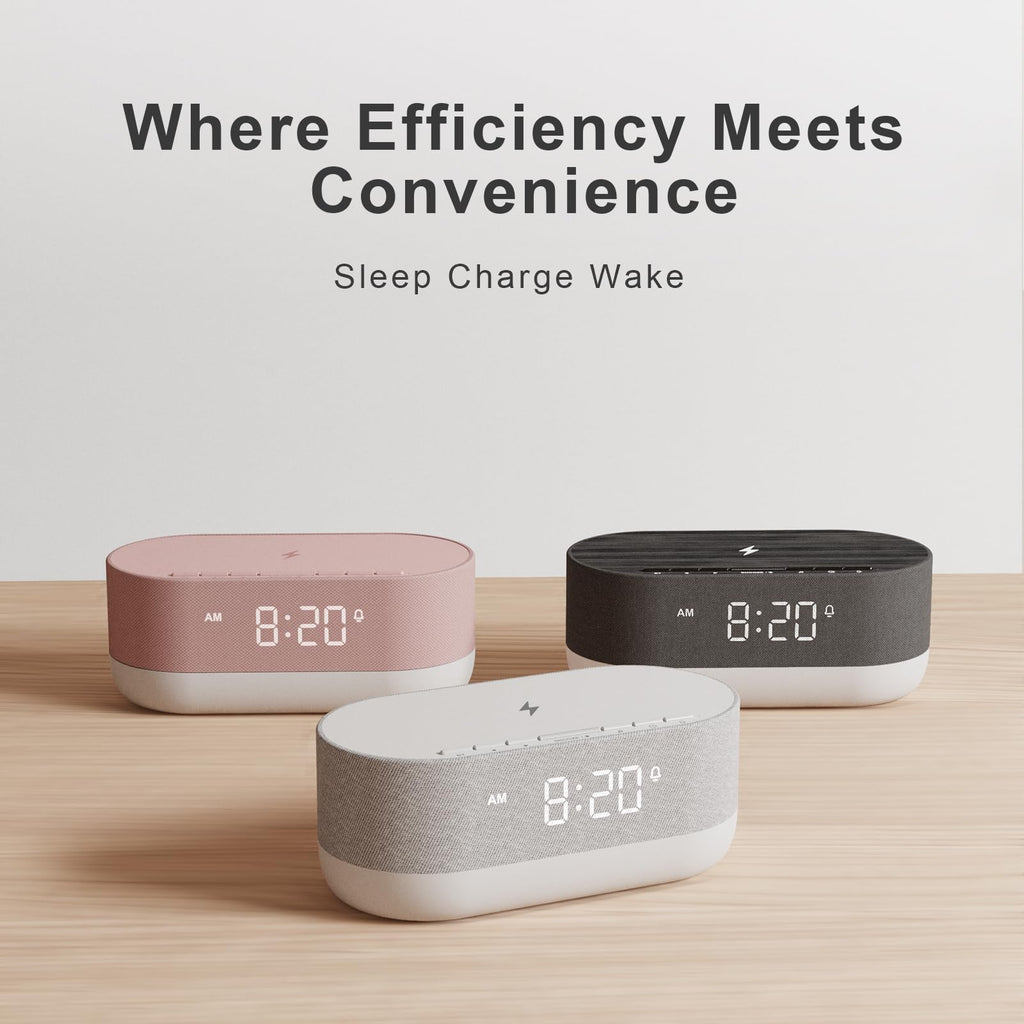 3 in 1 Sound Machine Alarm Clock& Wireless Charger: Soothing White Noise, Bluetooth Music Relaxation & Customized