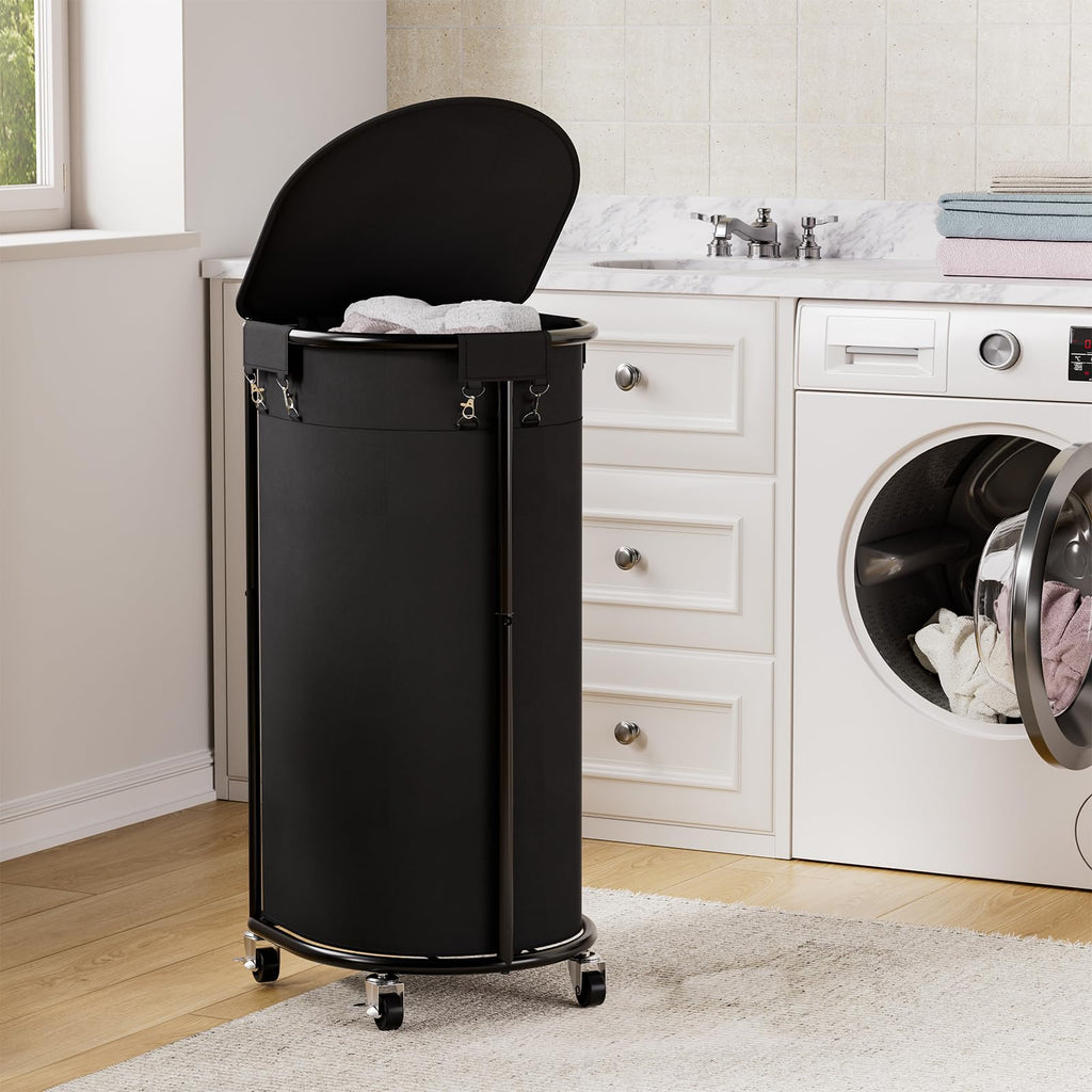 Hamper with Wheels and Lid, 100L Half Round Rolling Laundry Basket