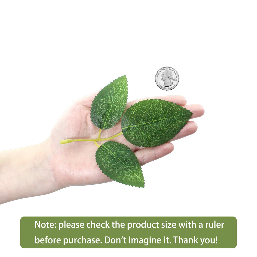 100 Pcs Artificial Rose Leaves Bulk (1 Stem 3 Large-Leaf Green)