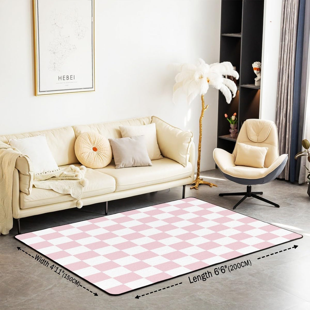 Checkered Decorative Carpet Teen Women Men Pink Plaid Area Rug 3x5 Kids Boys Girls Cute Retro Neutral Checkerboard