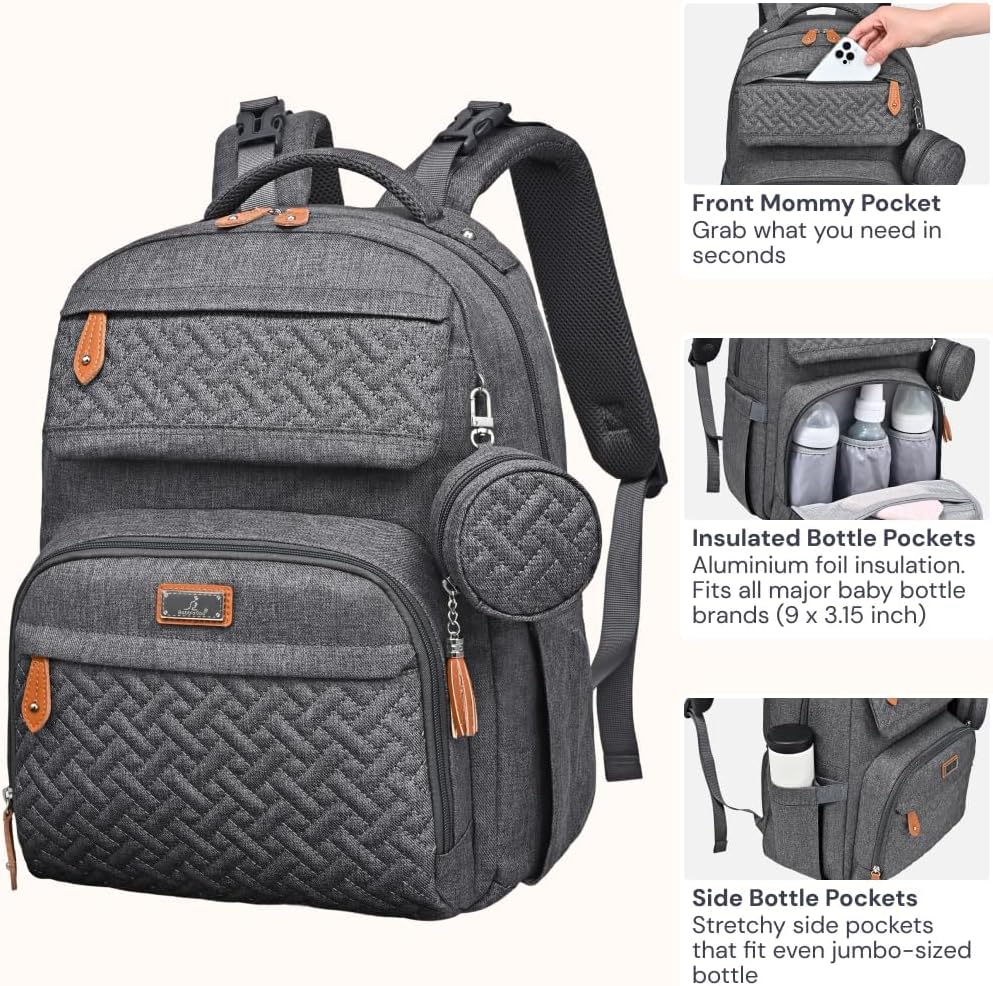 Leather Diaper Bag Backpack - Baby Essentials Travel Baby Bag, Multi function, Water Resistant, with Changing Pad