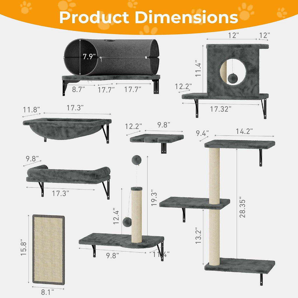 8-in-1 Cat Wall Shelves, Cat Wall Furniture Set