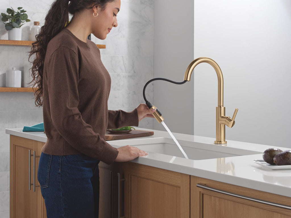 Nicoli Brushed Gold Kitchen Faucet with Pull Down Sprayer, Modern Single Hole Kitchen Sink Faucet, Single Handle