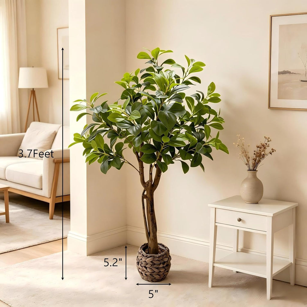 Artificial Ficus Tree, Floor Plant in Woven Basket Indoor Decor