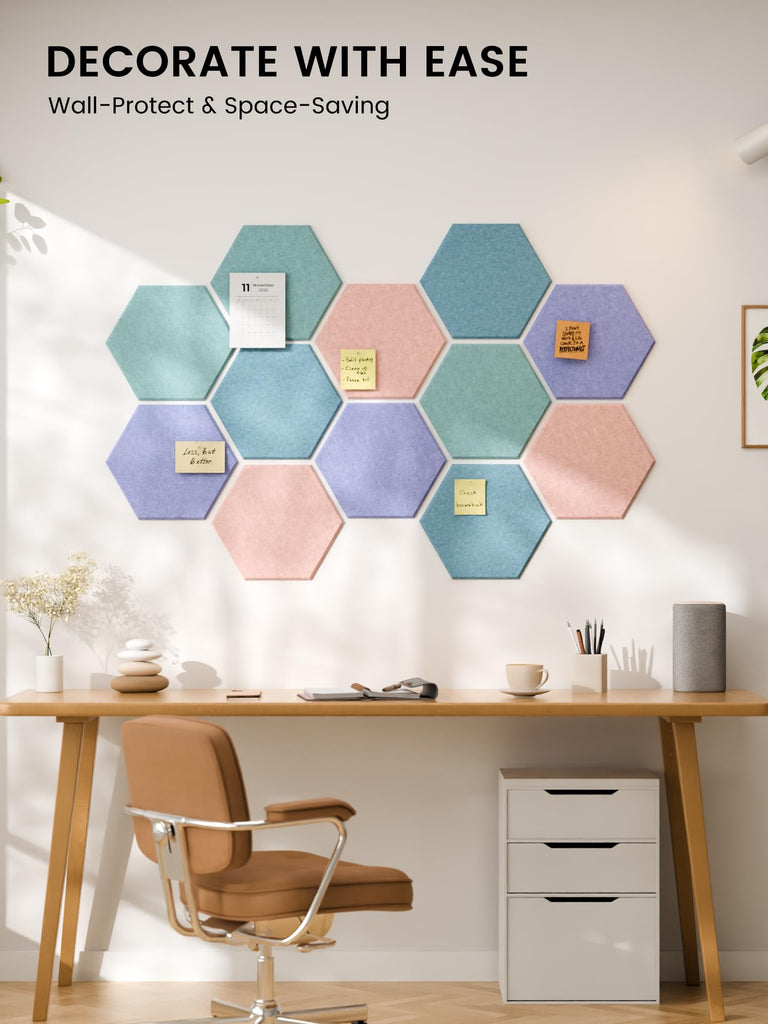 Large 12-Pack Hexagon Felt Bulletin Board Tiles, Coastal Haze