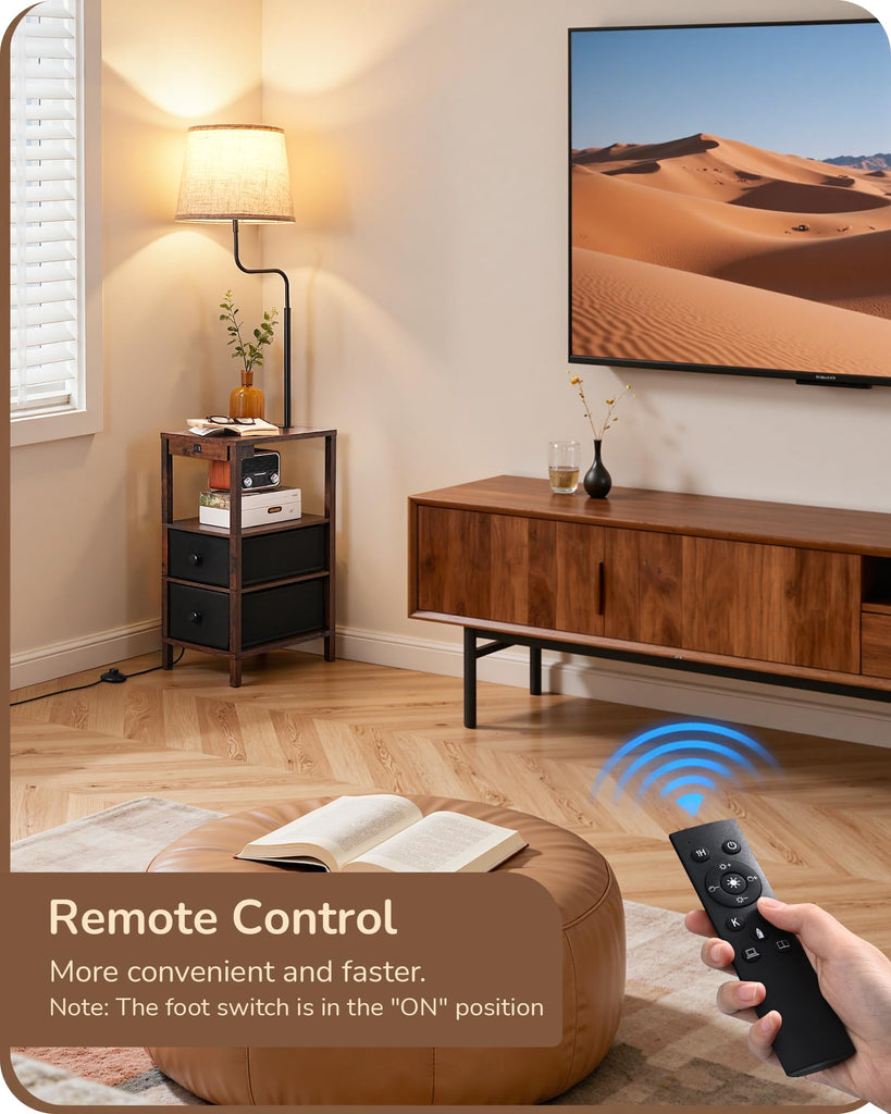 Floor Lamp with Table Dimmable USB Type-C Ports, Fire-Burned Wood