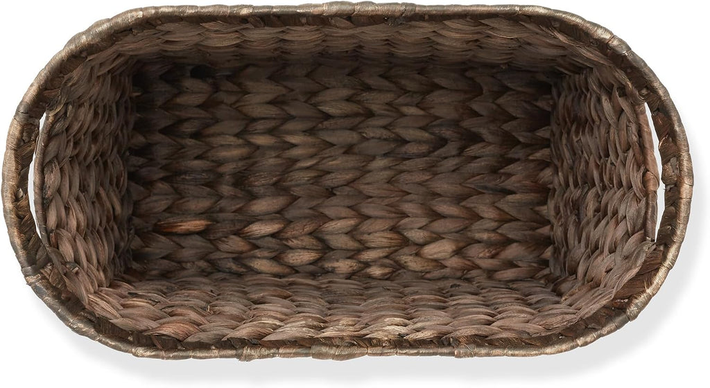 Woven Magazine Holder with Handles, Espresso Dark Brown - Water Hyacinth Storage Basket