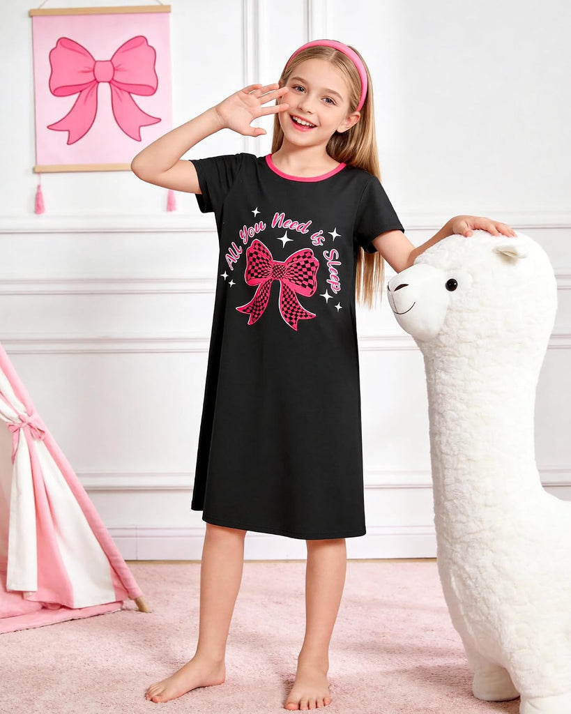 2Pcs Girls Nightgowns Kids Pajamas Princess Nightgown Dress Sleepwear for Toddler Little Girls Nightdress