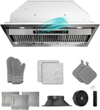42 Inch Stainless Steel Range Hood Insert 900 CFM Ultra-Quiet 4 Speed Gesture Control, LED Lights Convertible Ducted/Ductless