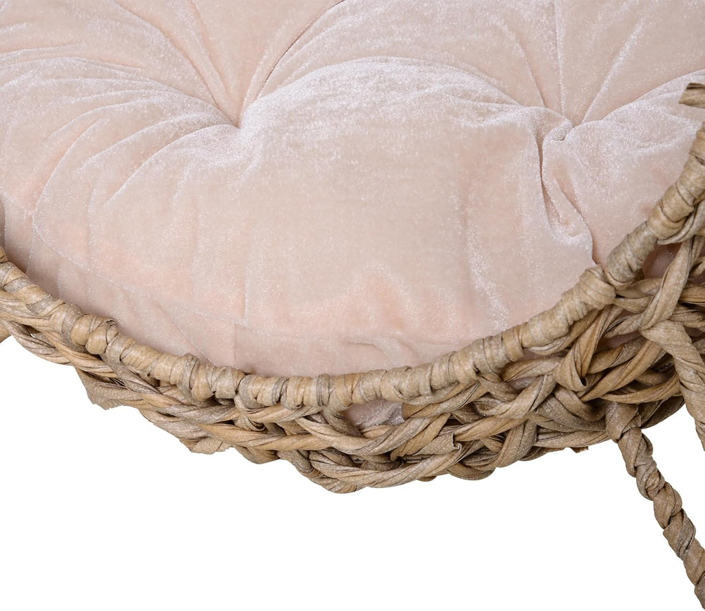 20.5" Weaved Cat Bed with Cushion, Beige