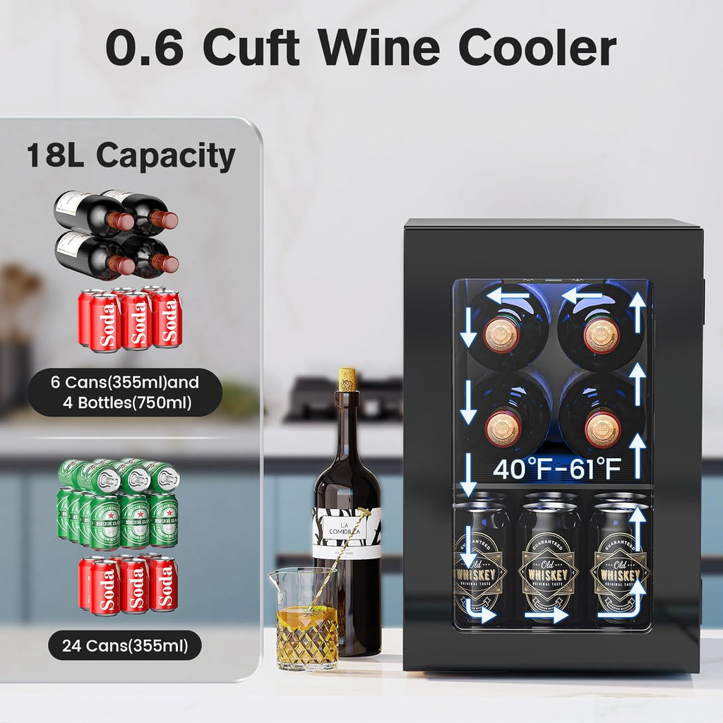 Wine Fridge Freestanding Counter-top, 24 Cans Wine Cellar Drink Cooler for Soda,