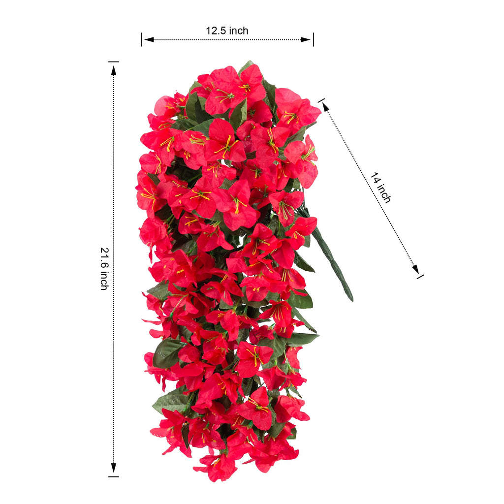 Faux Bougainvillea Artificial Flowers Plants for Outdoor Outside Decoration, 2 PCS Red Fake Flowers UV Resistant Look